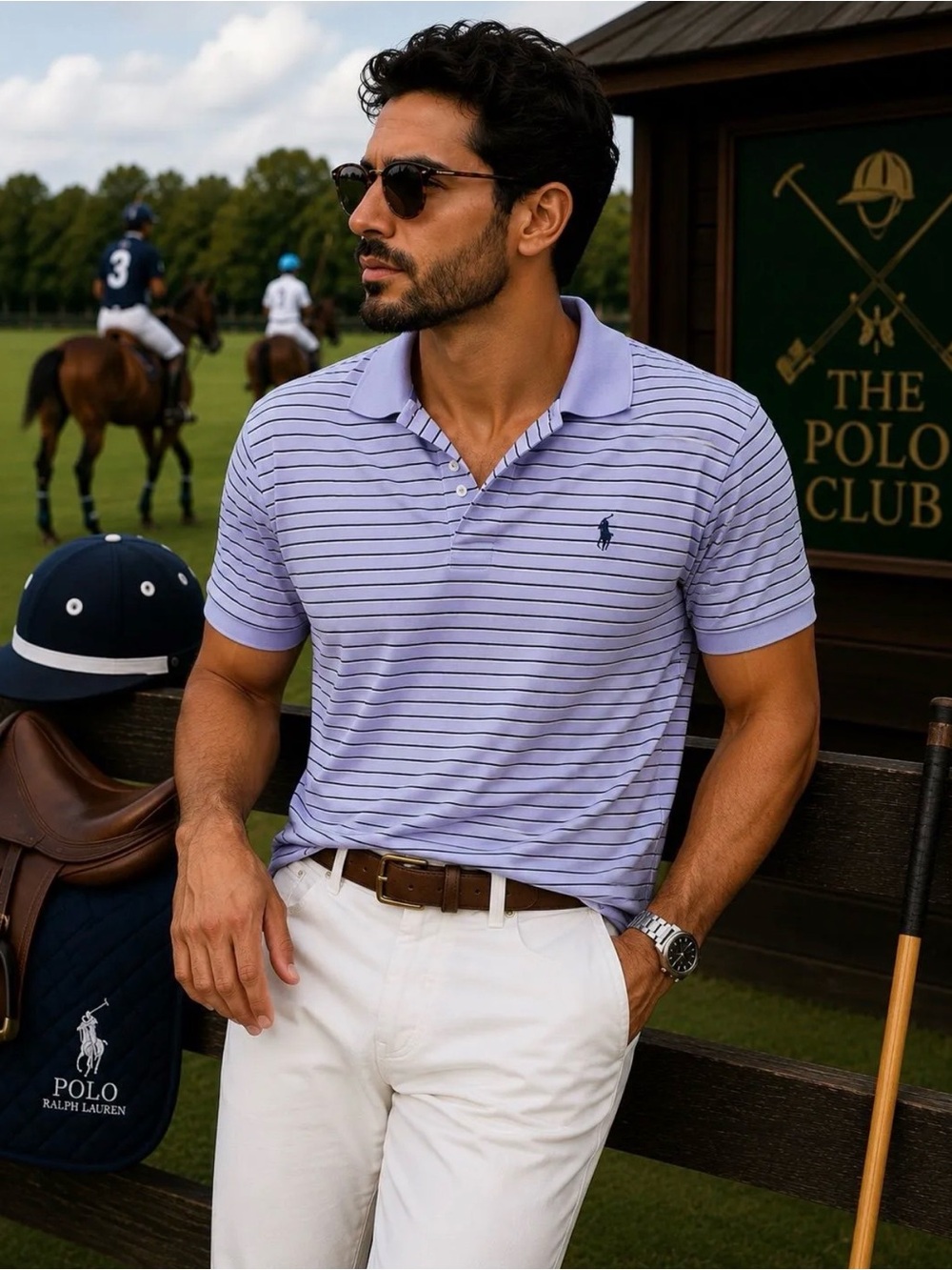 Polo by Ralph Lauren Men’s Light Purple Striped Cotton Polo